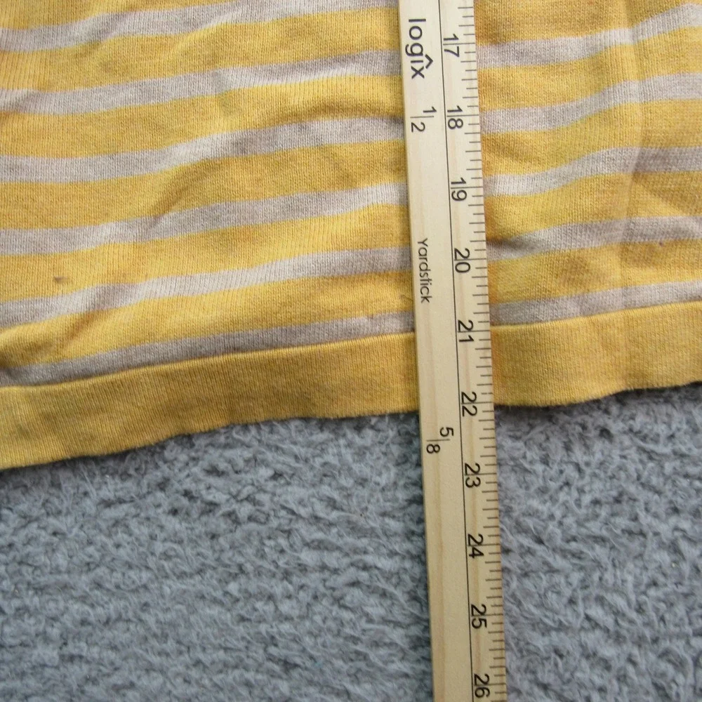 Croft & Barrow Women's Yellow‎ Striped Cotton Knit Top Button Detail Med